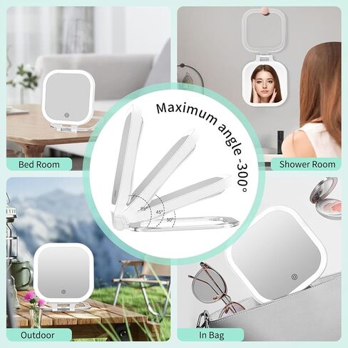 FASCINATE Rechargeable Travel Makeup Mirror 30X Magnification, 7" Lighted Portable Vanity Mirror with 3 Colors Lighting & Stepless Dimming, Double Sided LED Mirror, Gift for Women (White) in Saudi Arabia