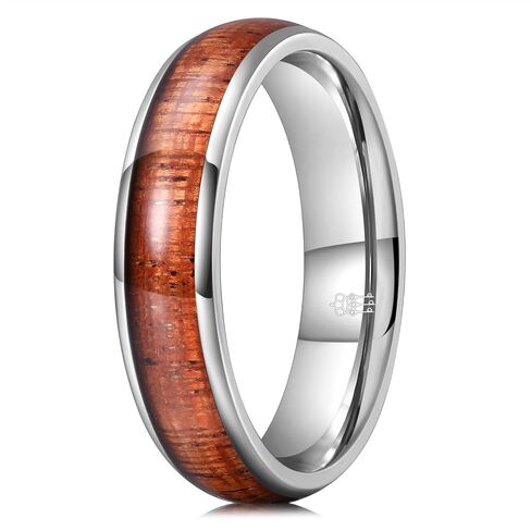 THREE KEYS JEWELRY Titanium Wooden Wedding Band for Men Women-4/6/8mm Width Black/Rose Gold Plated Wedding Ring with Brown/Blue Natural Koa Wood Inlay Domed Ring Comfort Fit Durable Size 4-16 in Kuwait