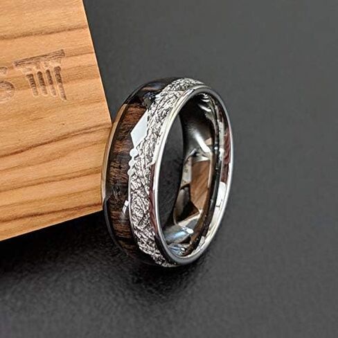 Tungsten Meteorite Rings for Men Wedding Band Koa Wood Ring with Arrow Inlay 8mm Meteorite Wedding Band Wooden Anniversary Gifts for Him in Kuwait