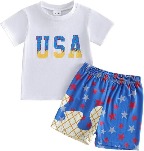 Toddler Baby Boy Easter Outfit Short Sleeve T-shirt Plaid Elastic Waist Shorts 2Pcs Set Summer Clothes in Kuwait