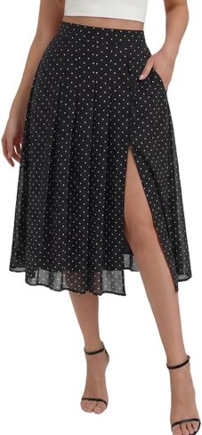 Belle Poque Women's Floral Midi Skirts with Slit High Waist Pleated Skirts Flowy A-Line Skirt with Pockets Spring Summer 2026 in Kuwait