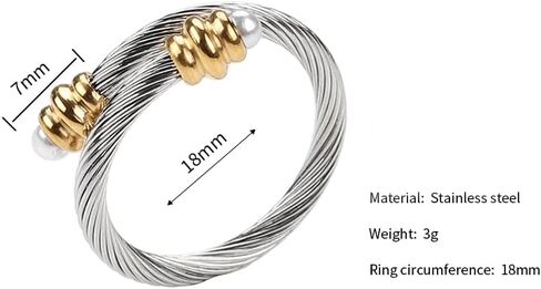 Twisted Cable Wire Rings for Women, Adjustable Stainless Steel Open Ring in Two Tone Silver Gold Cable Chain Jewelries in Gift Box (Steel balls) in Saudi Arabia
