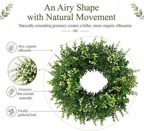 26 Inch Large Artificial Boxwood Wreath for Front Door All Season, Summer Wreaths with 2 Sashes, Baby's Breath, Eucalyptus and Flower Buds, Farmhouse Greenery Decor for Outdoor, Porch, Home in Saudi Arabia
