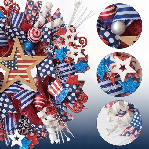 22 Inch Patriotic Wreath for Front Door, Forth of July Red White Blue Mesh Star Wreath for Indoor Outdoor, Memorial Day Independence Day Home Decor Wreaths in Kuwait