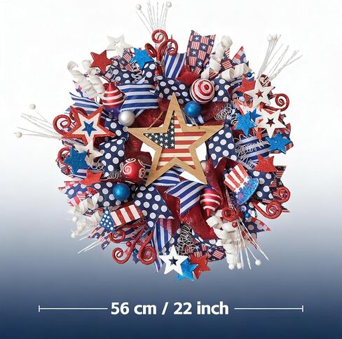 22 Inch Patriotic Wreath for Front Door, Forth of July Red White Blue Mesh Star Wreath for Indoor Outdoor, Memorial Day Independence Day Home Decor Wreaths in Kuwait