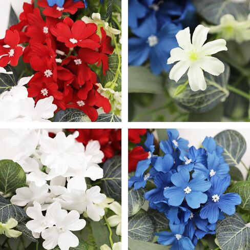 4th of July Patriotic Wreath, 24 Inch Front Door Wreath with Red White Blue Hydrangea Flowers and Eucalyptus, Independence Day Farmhouse Decor for Indoor Outdoor in Kuwait