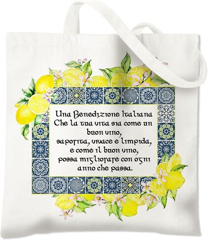 BIDODABADIl Italian Blessing Tote Bag - Lemon Canvas Tote Bag, Italians Gifts Canvas Shopping Bags, Lemon Themed Gift Totes Bags, Housewarming Gifts, 14.9x14.5 Inch in Kuwait
