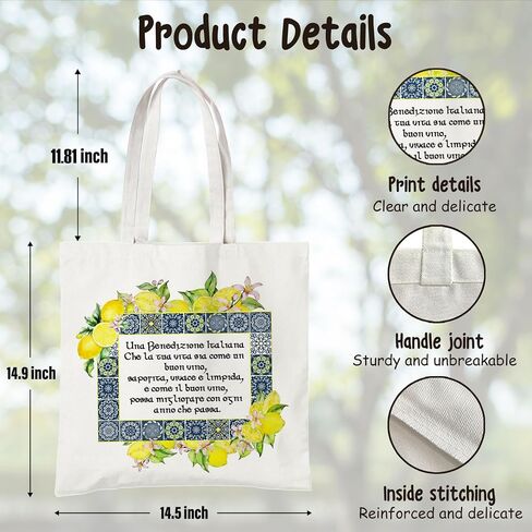 BIDODABADIl Italian Blessing Tote Bag - Lemon Canvas Tote Bag, Italians Gifts Canvas Shopping Bags, Lemon Themed Gift Totes Bags, Housewarming Gifts, 14.9x14.5 Inch in Kuwait