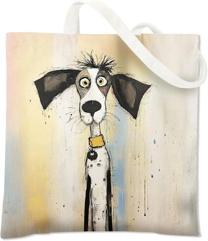 BIDODABADIl Whimsical Dog Tote Bag - Whimsical Funny Dog Gifts Canvas Tote Bag, Abstract Scruffy Puppy Bags, 14.9x14.5 Inch in Kuwait