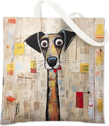 BIDODABADIl Whimsical Dog Tote Bag - Whimsical Funny Dog Gifts Canvas Tote Bag, Abstract Scruffy Puppy Bags, 14.9x14.5 Inch in Kuwait