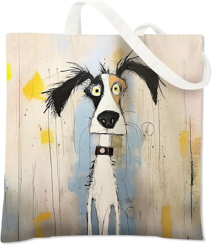 BIDODABADIl Whimsical Dog Tote Bag - Whimsical Funny Dog Gifts Canvas Tote Bag, Abstract Scruffy Puppy Bags, 14.9x14.5 Inch in Kuwait