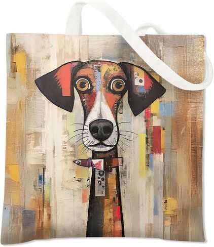 BIDODABADIl Whimsical Dog Tote Bag - Whimsical Funny Dog Gifts Canvas Tote Bag, Abstract Scruffy Puppy Bags, 14.9x14.5 Inch in Kuwait