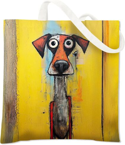 BIDODABADIl Whimsical Dog Tote Bag - Whimsical Funny Dog Gifts Canvas Tote Bag, Abstract Scruffy Puppy Bags, 14.9x14.5 Inch in Kuwait
