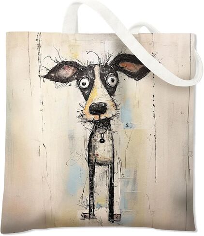 BIDODABADIl Whimsical Dog Tote Bag - Whimsical Funny Dog Gifts Canvas Tote Bag, Abstract Scruffy Puppy Bags, 14.9x14.5 Inch in Kuwait