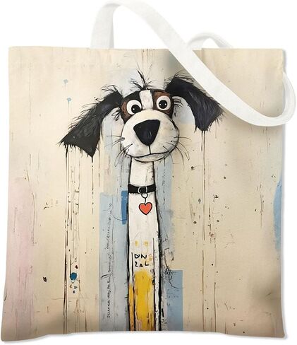 BIDODABADIl Whimsical Dog Tote Bag - Whimsical Funny Dog Gifts Canvas Tote Bag, Abstract Scruffy Puppy Bags, 14.9x14.5 Inch in Kuwait