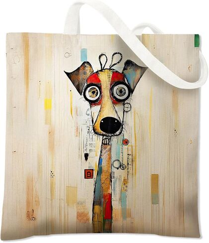 BIDODABADIl Whimsical Dog Tote Bag - Whimsical Funny Dog Gifts Canvas Tote Bag, Abstract Scruffy Puppy Bags, 14.9x14.5 Inch in Kuwait