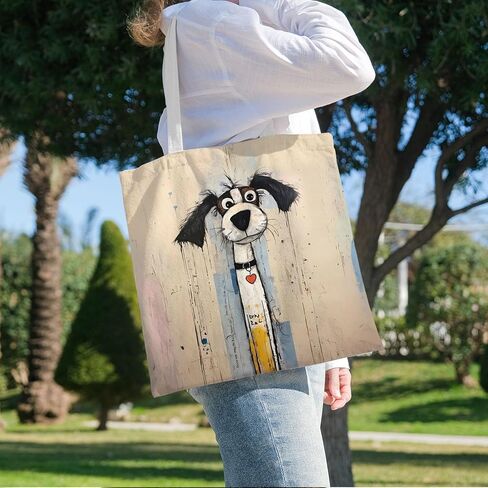 BIDODABADIl Whimsical Dog Tote Bag - Whimsical Funny Dog Gifts Canvas Tote Bag, Abstract Scruffy Puppy Bags, 14.9x14.5 Inch in Kuwait