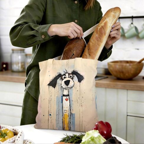BIDODABADIl Whimsical Dog Tote Bag - Whimsical Funny Dog Gifts Canvas Tote Bag, Abstract Scruffy Puppy Bags, 14.9x14.5 Inch in Kuwait