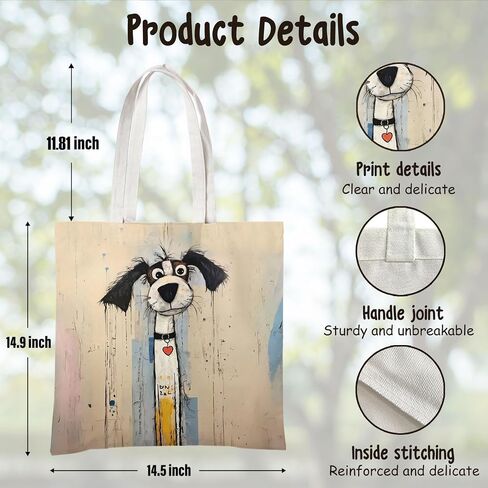 BIDODABADIl Whimsical Dog Tote Bag - Whimsical Funny Dog Gifts Canvas Tote Bag, Abstract Scruffy Puppy Bags, 14.9x14.5 Inch in Kuwait