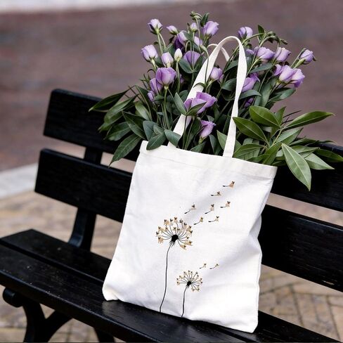 BIDODABADIl Dandelion Dog Tote Bag - Funny Dandelion Dog Canvas Shopping Bags, Gifts for Dogs Lovers, 14.9x14.5 Inch in Kuwait