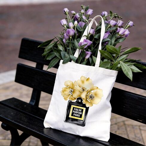 BIDODABADIl Black and Gold Tote Bag - Preppy Perfume High Heels Canvas Tote Bag, Black and Gold Hostess Gift Canvas Shopping Bags, 14.9x14.5 Inch in Kuwait