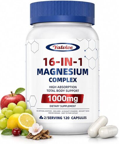 1000mg Magnesium Complex for Women & Men, 16 in 1 High Absorption | Glycinate, Citrate, Malate, Taurate | Sleep, Nerve, Heart, Bone, Muscle & Energy | Non-GMO, Gluten-Free, 120 Capsules in Kuwait