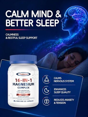 1000mg Magnesium Complex for Women & Men, 16 in 1 High Absorption | Glycinate, Citrate, Malate, Taurate | Sleep, Nerve, Heart, Bone, Muscle & Energy | Non-GMO, Gluten-Free, 120 Capsules in Kuwait
