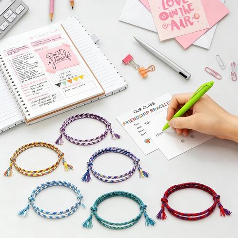 Woven Friendship Bracelets with Cards Handmade Braided Adjustable Bracelets End of Year Gifts for College Mate Friendship Day Gifts for University in Saudi Arabia