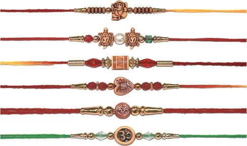 IS4A Set Of 6 Rakhi for Brothers Mix Design Rakhi with Multi Color Beads Design Rakhi Bracelet Multi Design And Assorted Color in Kuwait