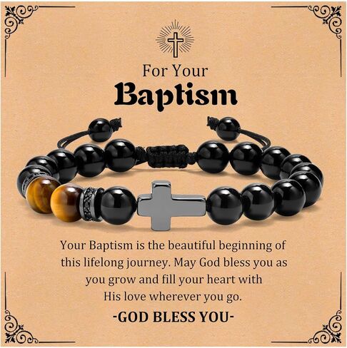 MEALGUET Black Cross Bracelet for Boys : Natural Gemstone Beaded Men's Religious Cross Bracelet for Boys Teenage Christian Gifts Confirmation Baptism to Son Grandson Nephew in Kuwait