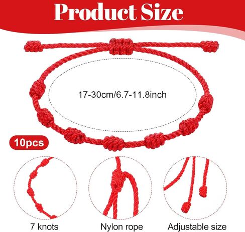 10 Pcs Red String Bracelet Set - 7 Knot Red Rope Cord Good Luck Bracelets, Adjustable Thread Bracelet Protection Braided String Chain for Friendship, Lovers in Kuwait