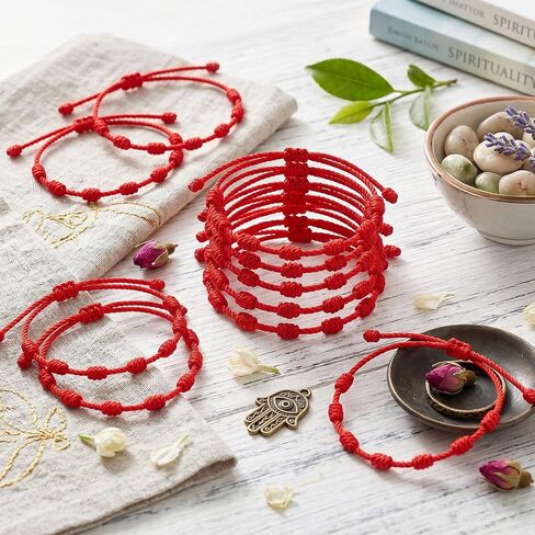 10 Pcs Red String Bracelet Set - 7 Knot Red Rope Cord Good Luck Bracelets, Adjustable Thread Bracelet Protection Braided String Chain for Friendship, Lovers in Kuwait