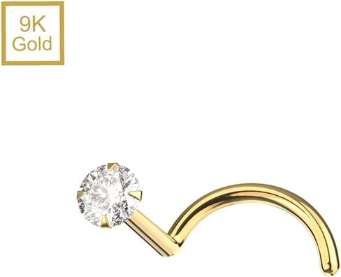 2.5mm Lab Grown Diamond Top 9K Solid Yellow Gold 22 Gauge Corkscrew Twist Nose Screw - Tiny Nose Stud - Diamond Nose Piercing Body Jewelry in Saudi Arabia