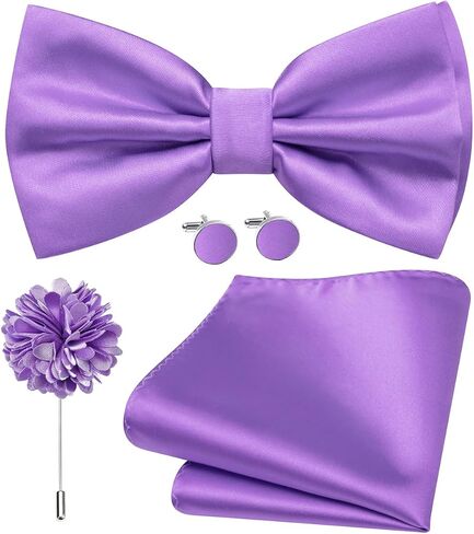 Dubulle Satin Pre-tied Bow Ties for Men Solid Adjustable Bowties Pocket Square Lapel Pin Cufflinks 4PCS Set Business Wedding in Saudi Arabia