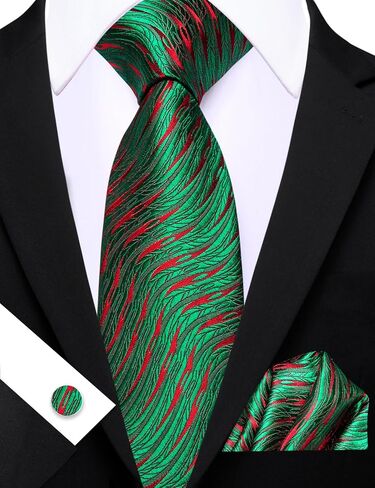 مجموعات ربطات عنق حمراء خضراء للرجل ربطات عنق مخططة متقلب منديل سادة أزرار أكمام جيب مربع زفاف رسمي عمل in Kuwait