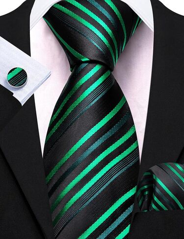 Black Green Tie Sets for Man Striped Checkered Neckties Solid Handkerchief Cufflinks Pocket Square Wedding Formal Business in Kuwait