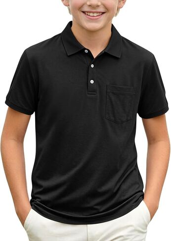 Boys Polo Shirt Short Sleeve Button up Collared Shirts Athletic Golf Youth Teen Boy School Uniform Kids Clothes in Kuwait