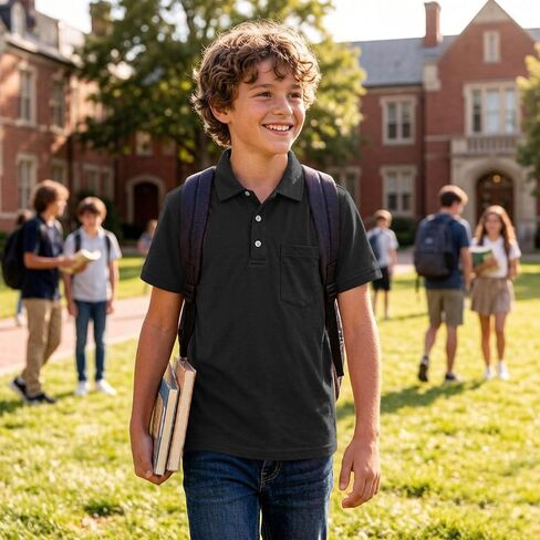Boys Polo Shirt Short Sleeve Button up Collared Shirts Athletic Golf Youth Teen Boy School Uniform Kids Clothes in Kuwait