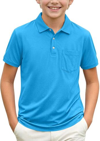 Boys Polo Shirt Short Sleeve Button up Collared Shirts Athletic Golf Youth Teen Boy School Uniform Kids Clothes in Kuwait