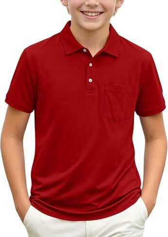 Boys Polo Shirt Short Sleeve Button up Collared Shirts Athletic Golf Youth Teen Boy School Uniform Kids Clothes in Kuwait