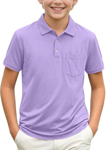 Boys Polo Shirt Short Sleeve Button up Collared Shirts Athletic Golf Youth Teen Boy School Uniform Kids Clothes in Kuwait