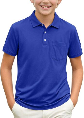 Boys Polo Shirt Short Sleeve Button up Collared Shirts Athletic Golf Youth Teen Boy School Uniform Kids Clothes in Kuwait