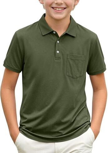 Boys Polo Shirt Short Sleeve Button up Collared Shirts Athletic Golf Youth Teen Boy School Uniform Kids Clothes in Kuwait
