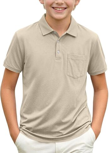 Boys Polo Shirt Short Sleeve Button up Collared Shirts Athletic Golf Youth Teen Boy School Uniform Kids Clothes in Kuwait