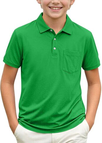 Boys Polo Shirt Short Sleeve Button up Collared Shirts Athletic Golf Youth Teen Boy School Uniform Kids Clothes in Kuwait