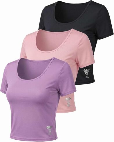 Juicy Couture Women’s Dry Fit Crop Top Short Sleeve Scoop Neck Athletic Workout Gym Yoga Pilates Active Cropped Tee Shirt in Kuwait