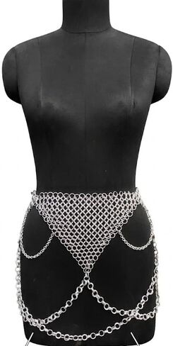 Chainmail Hip Belt Skirt Silver Aluminum for Festival Cosplay and Gothic Outfit Belly Dance Armor Wrap in Kuwait
