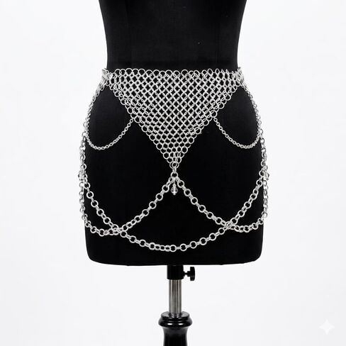 Chainmail Hip Belt Skirt Silver Aluminum for Festival Cosplay and Gothic Outfit Belly Dance Armor Wrap in Kuwait