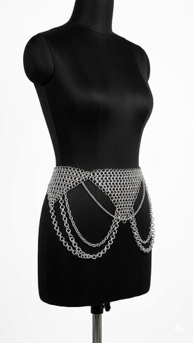 Chainmail Hip Belt Skirt Silver Aluminum for Festival Cosplay and Gothic Outfit Belly Dance Armor Wrap in Kuwait