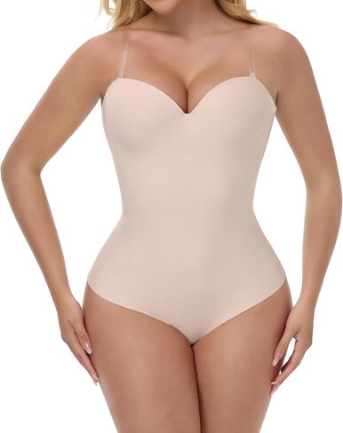 SHAPESHE Strapless Shapewear Bodysuit for Women Seamless Tummy Control Thong Body Shaper Built-in Bra V Neck Corset in Kuwait